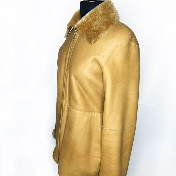Monzoni24 Italian Shearling Leather Jacket Lambskin Suede Sz. 8  Camel - Picture 6 of 16